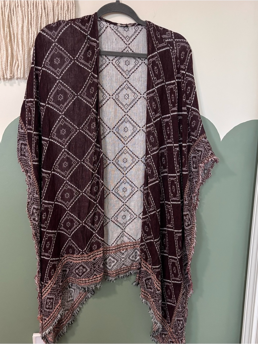 Ecote Plum Boho Diamond Fringe Kimono Cover-Up